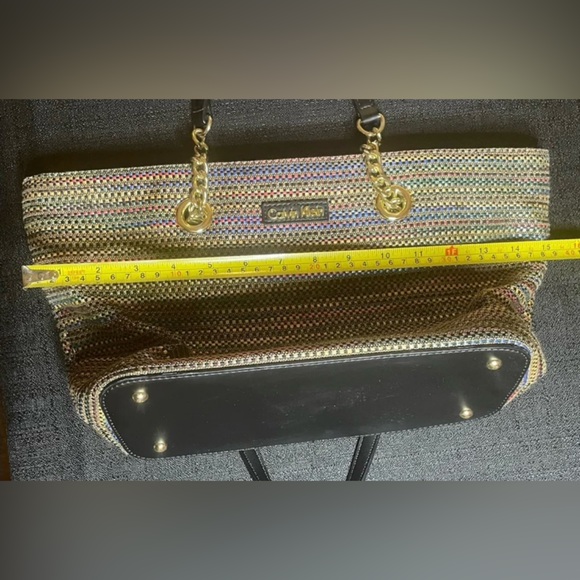 Calvin Klein Multi-Colored Straw Tote Bag Purse Gold Accents Casual-Dressy NWOT - Picture 9 of 11